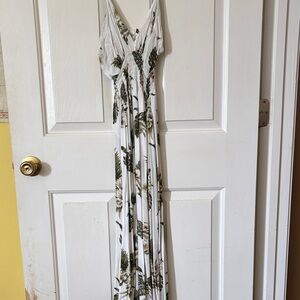 White and Green Floral Maxi Dress